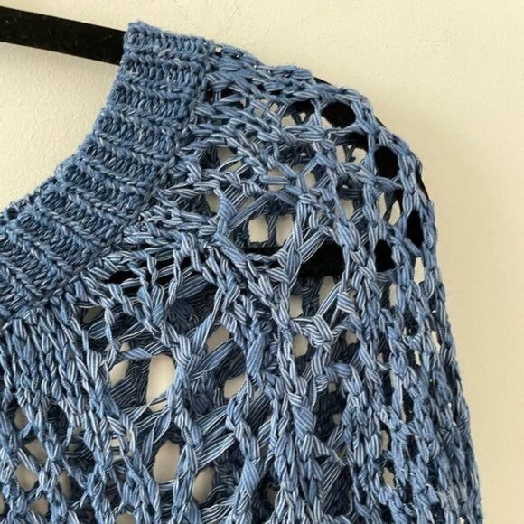 SANDRO Blue Sweater Chunky Open Knit Crochet Size 1 US SMALL - Picture 6 of 10
